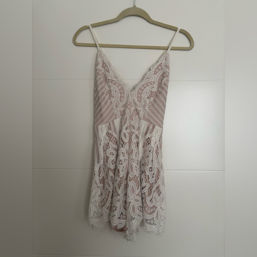 ANGL White & Nude Lace Romper Women’s Small